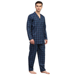 Indian Quality Needle Men's Navy Blue Checked Night Suits