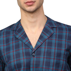 Indian Quality Needle Men's Navy Blue Checked Night Suits
