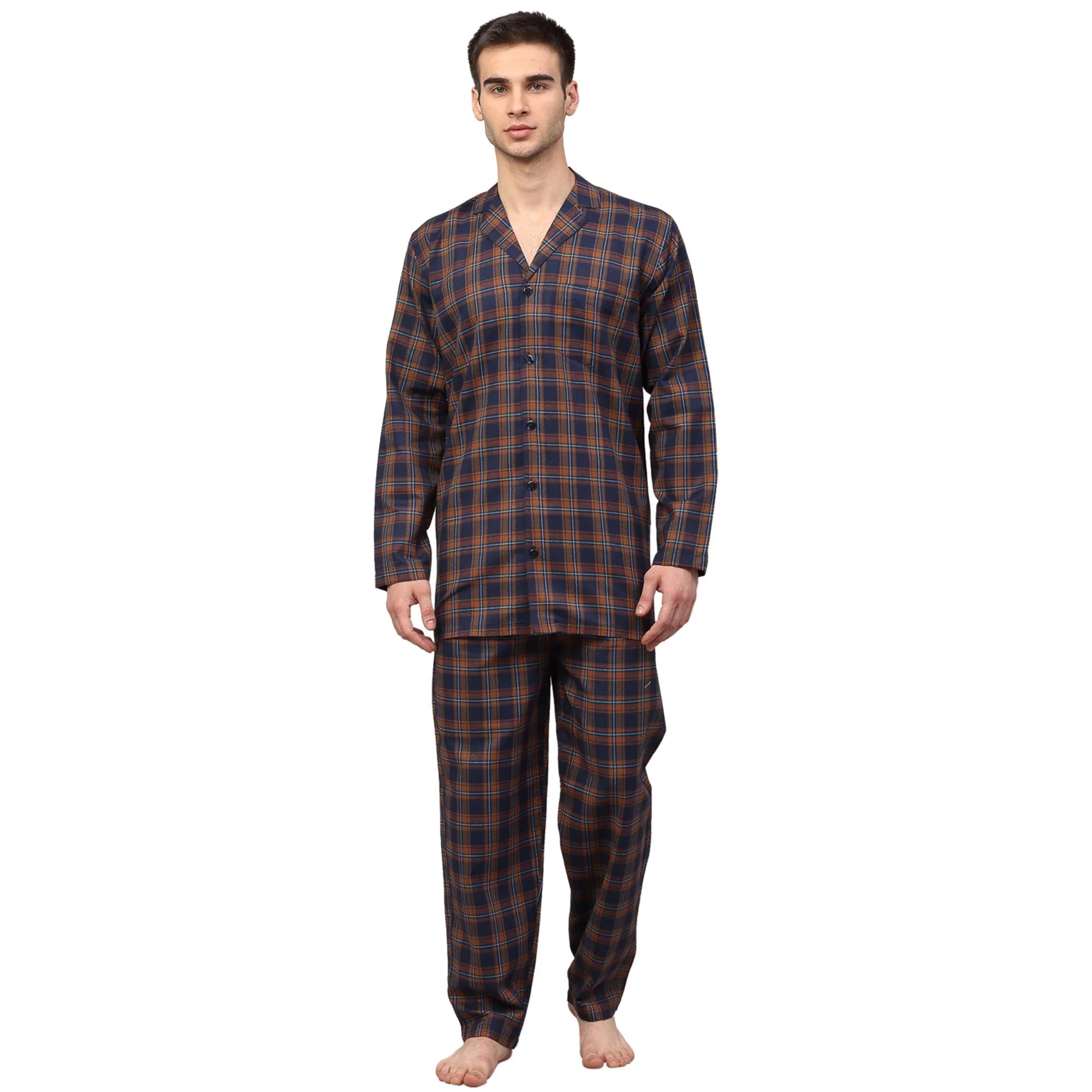 Orange Checked Mens Pajamas - Cotton Mens Pajama Set