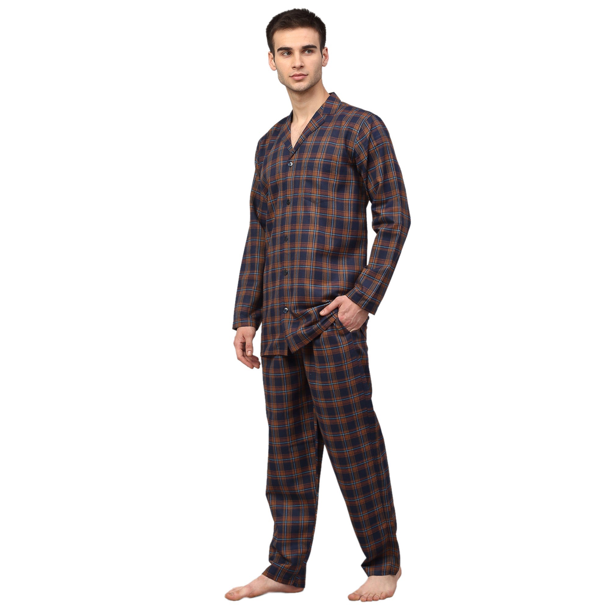 Orange Checked Mens Pajamas - Cotton Mens Pajama Set
