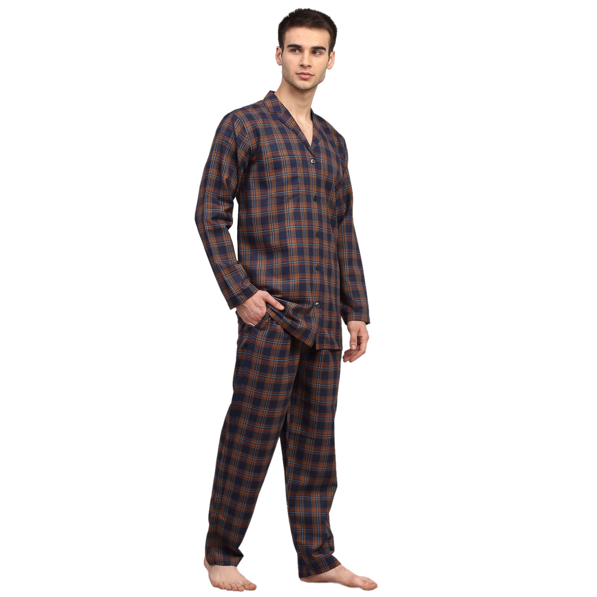 Orange Checked Mens Pajamas - Cotton Mens Pajama Set