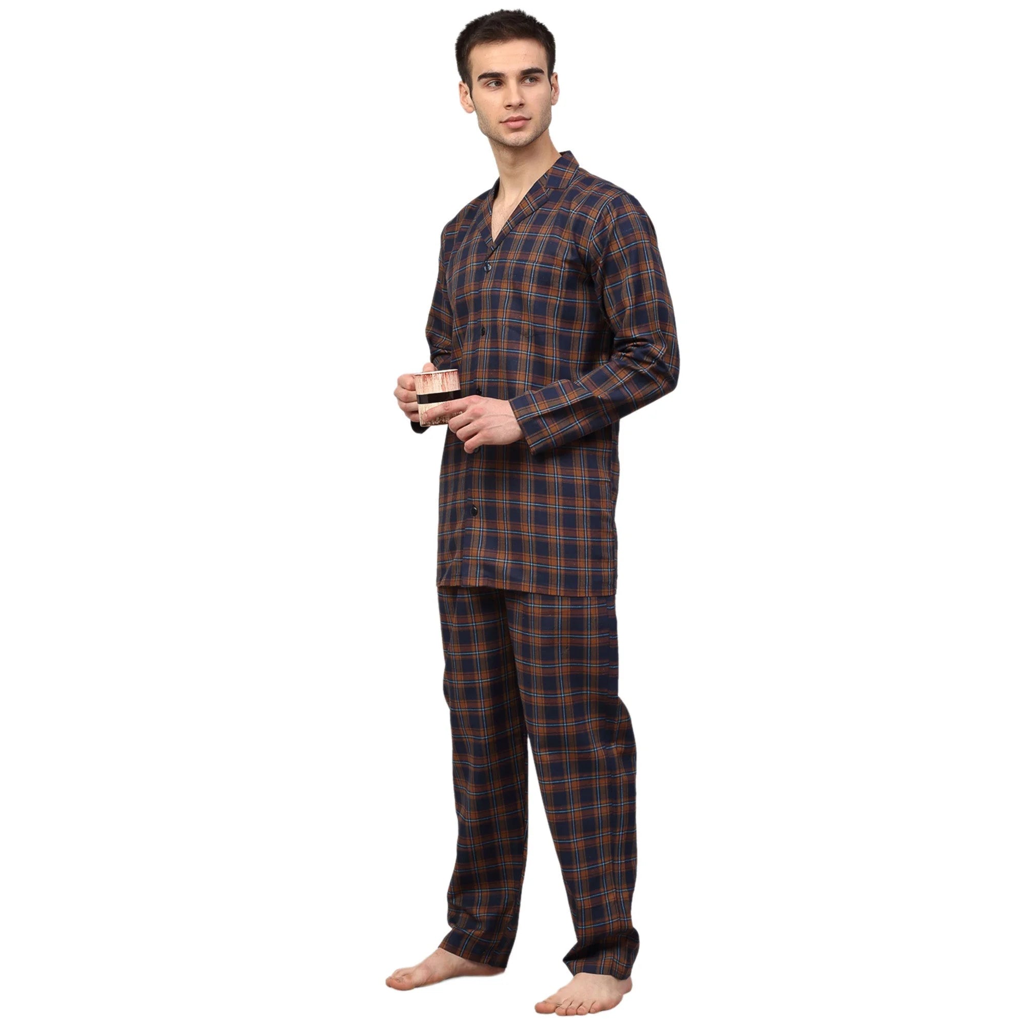 Orange Checked Mens Pajamas - Cotton Mens Pajama Set