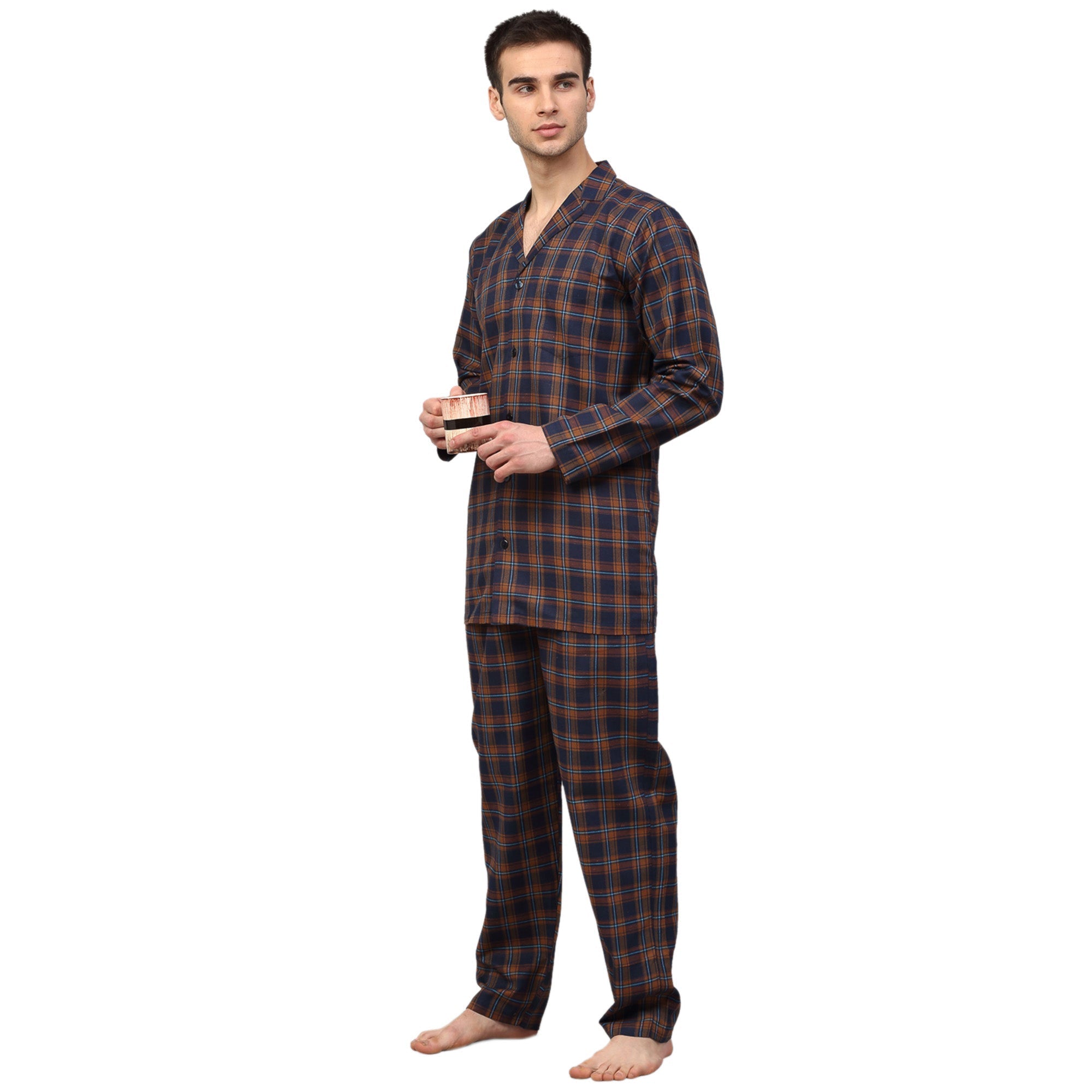 Orange Checked Mens Pajamas - Cotton Mens Pajama Set