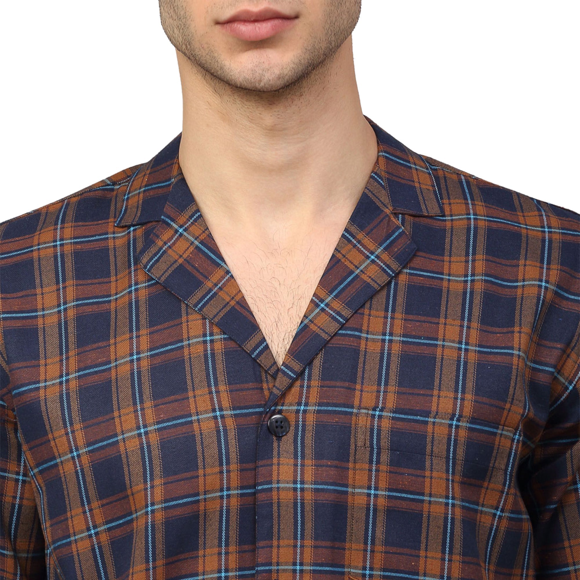 Orange Checked Mens Pajamas - Cotton Mens Pajama Set
