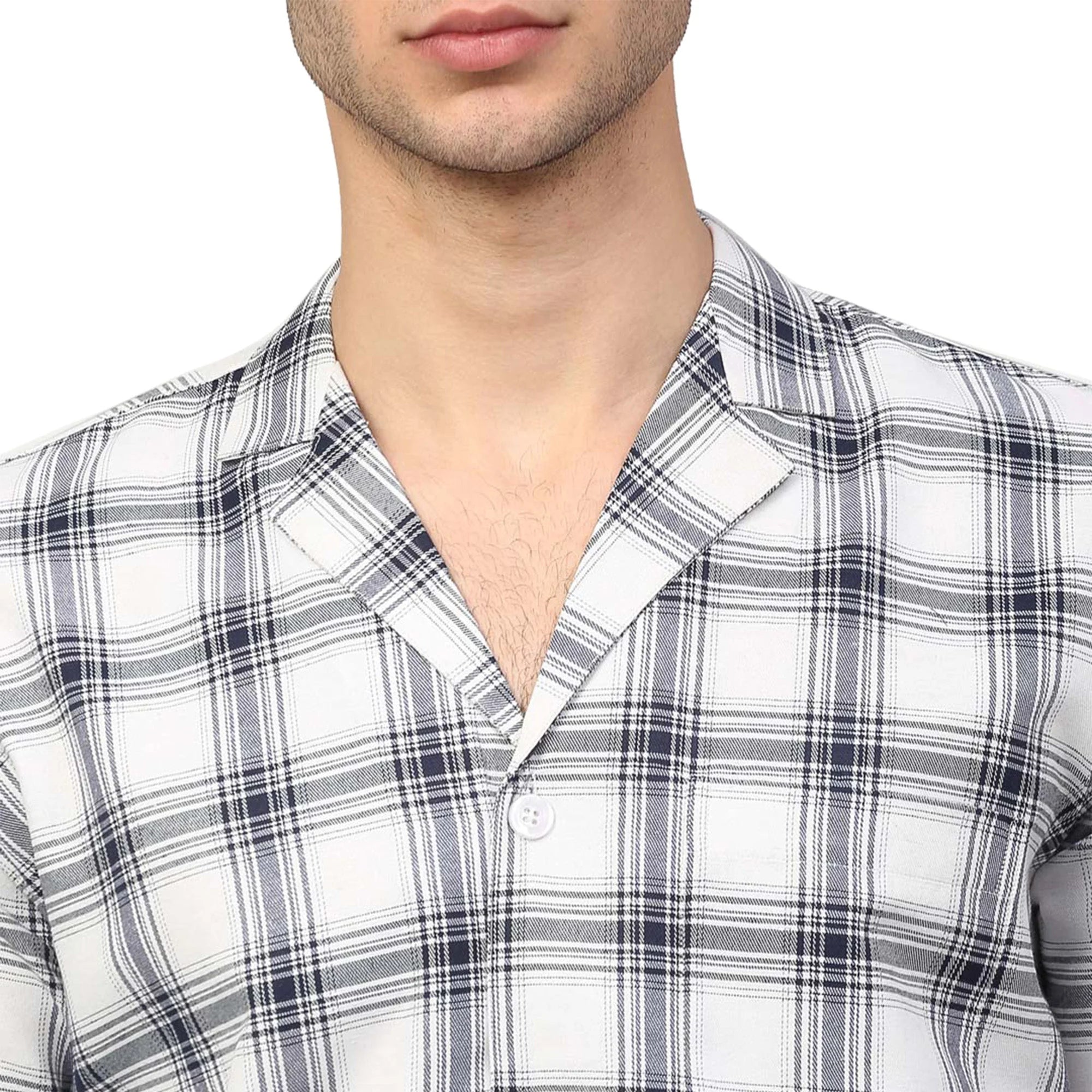 Mens White Checked Night Suits | Cotton Mens Pajama Set Needle