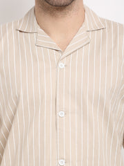 Indian Needle Men's Cream Cotton Striped Night Suits