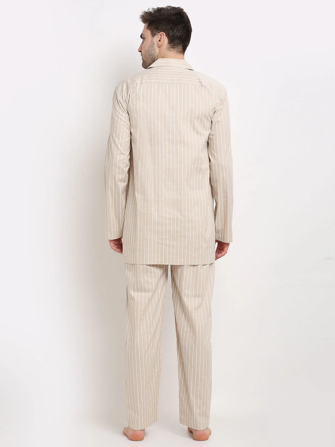 Cream Striped Mens Pajama Set | Soft Cotton Mens Pajamas