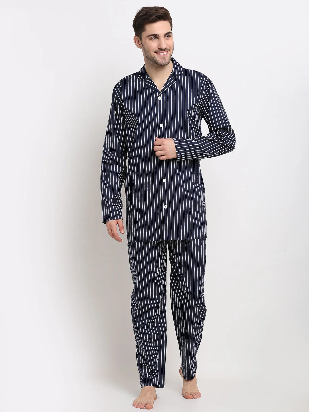 Navy Striped Mens Pajama Set | Cotton Mens Sleepwear - Needle
