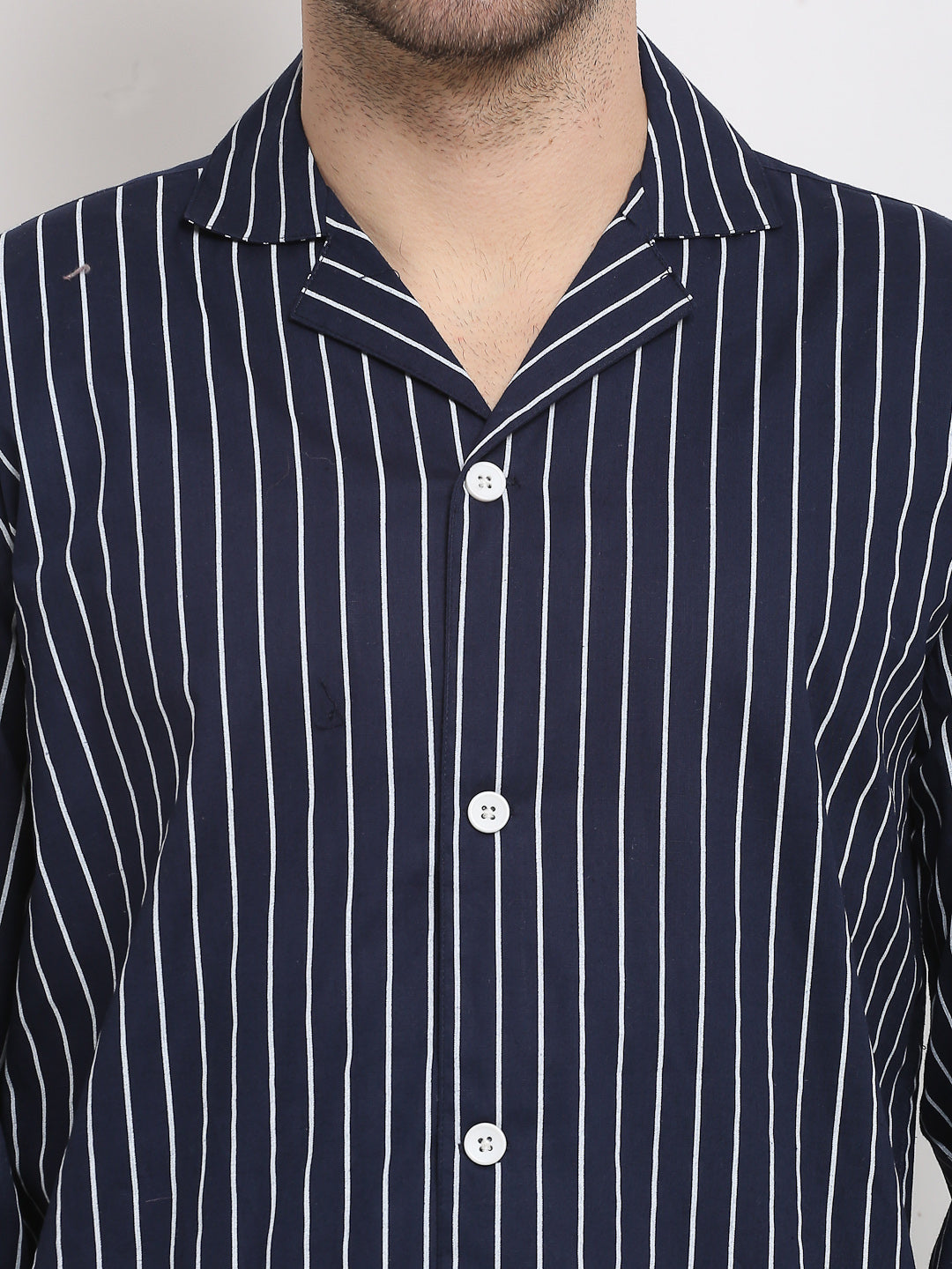 Navy Striped Mens Pajama Set | Cotton Mens Sleepwear - Needle