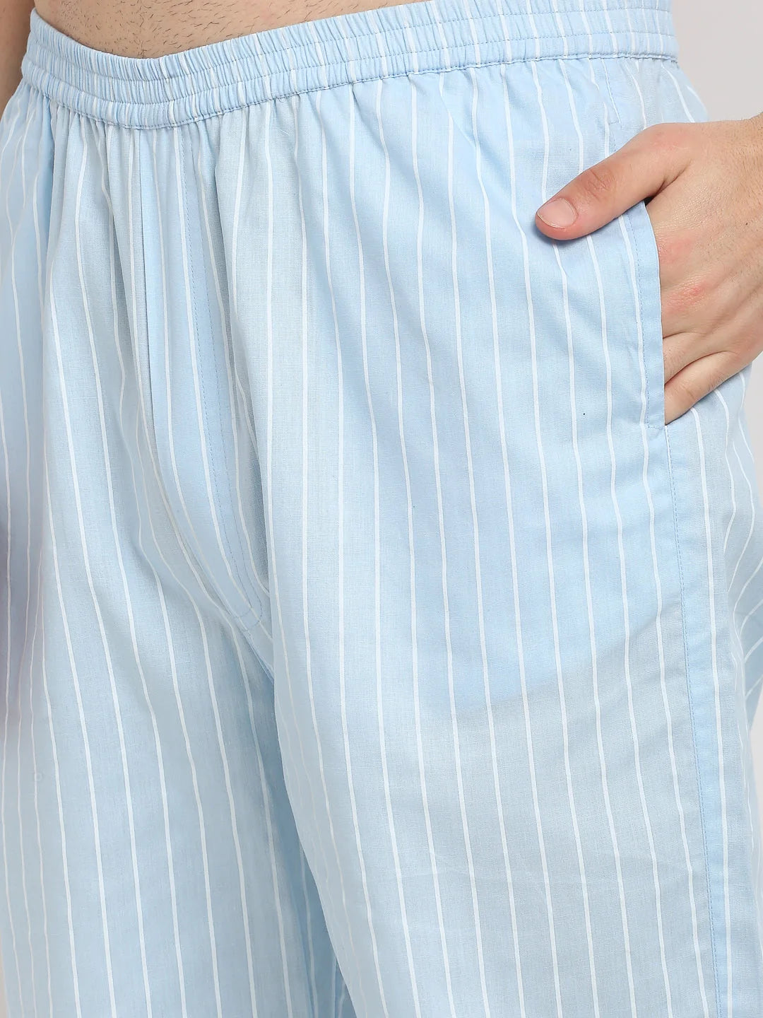 Sky Blue Striped Mens Pajama Set | Soft Cotton Mens Sleepwear