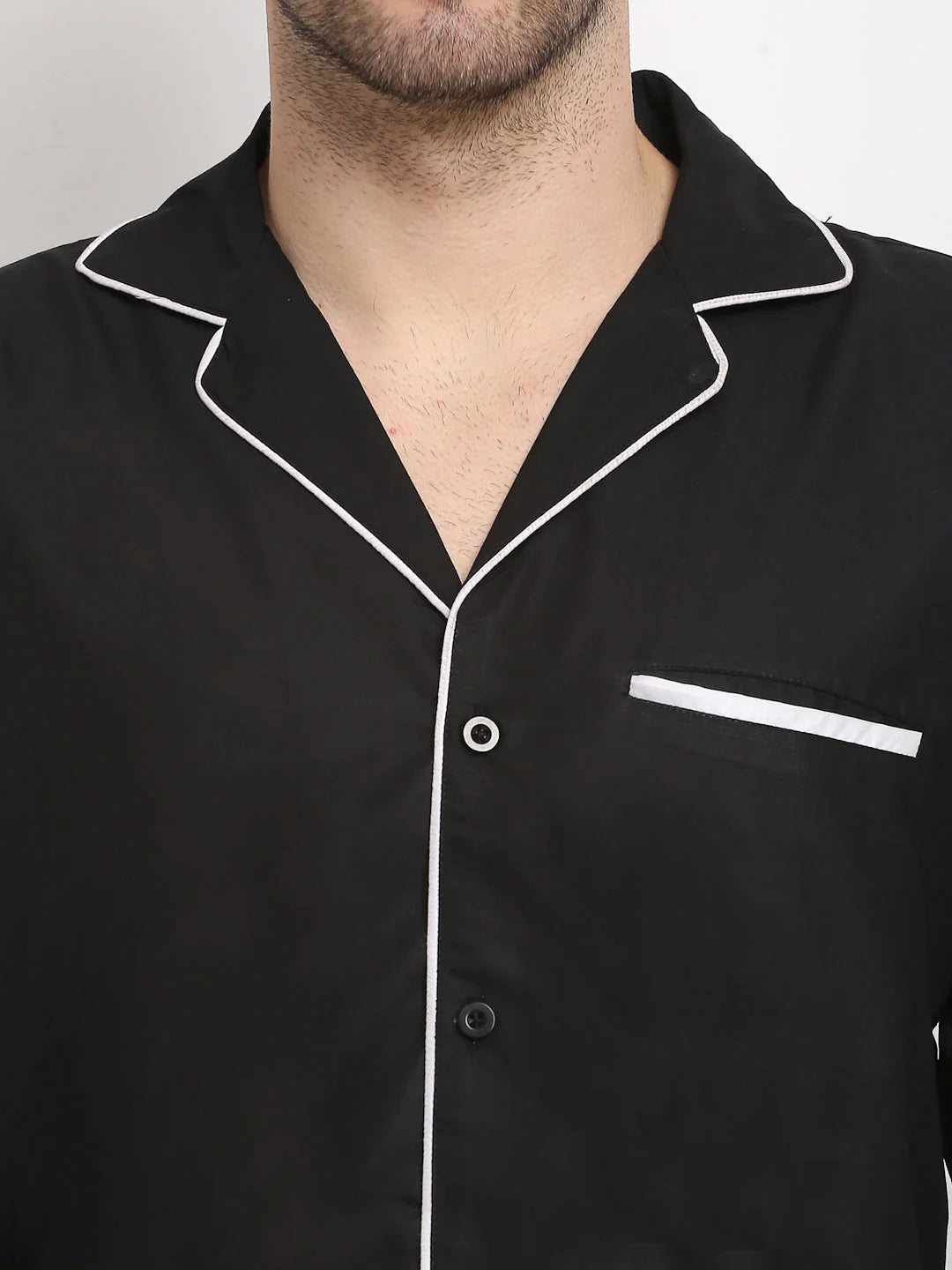 Black Cotton Mens Pajamas Set | Solid Sleepwear by Indian Needle