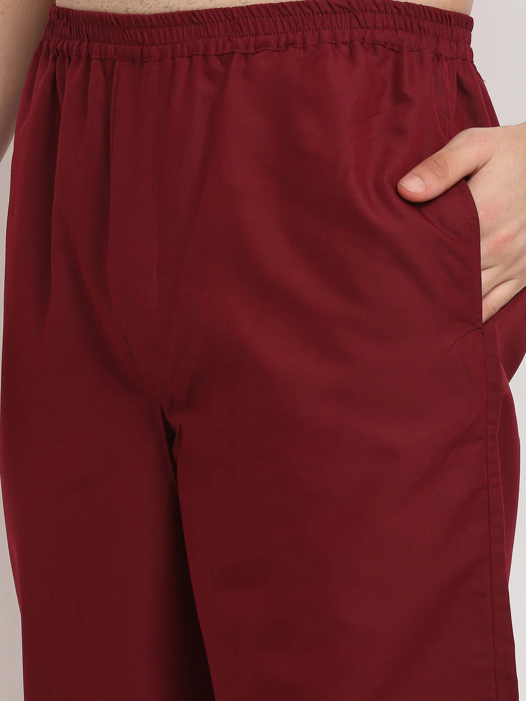 Maroon Cotton Mens Pajama Set - Solid Night Suits | Indian Needle
