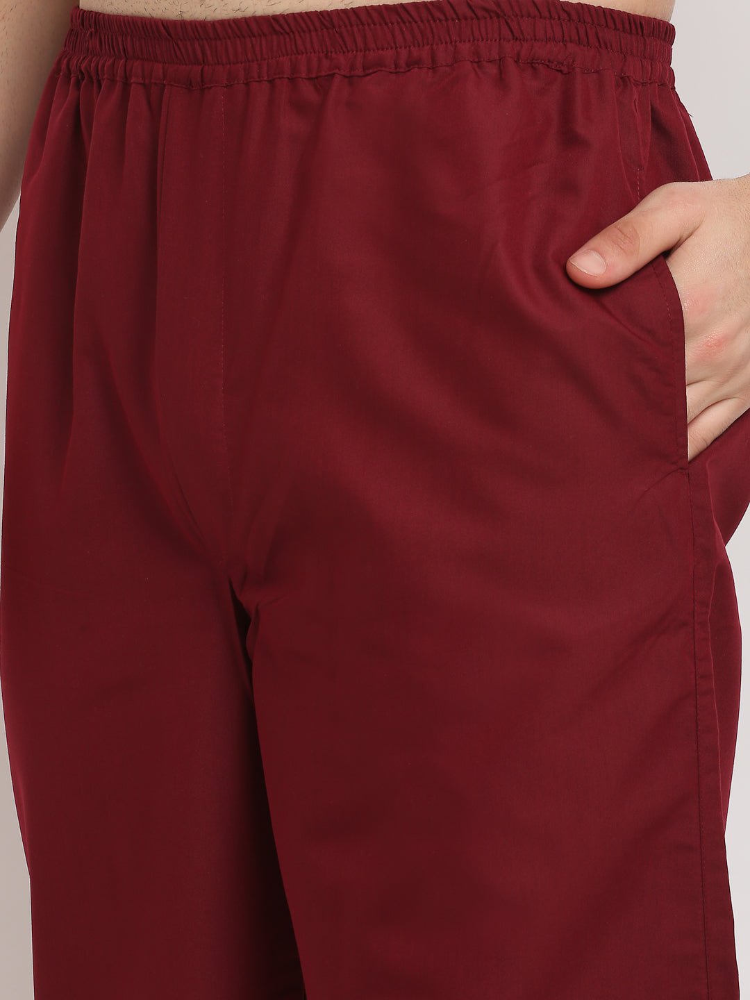 Maroon Cotton Mens Pajama Set - Solid Night Suits | Indian Needle