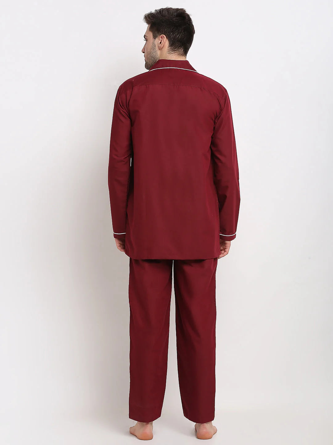 Maroon Cotton Mens Pajama Set - Solid Night Suits | Indian Needle