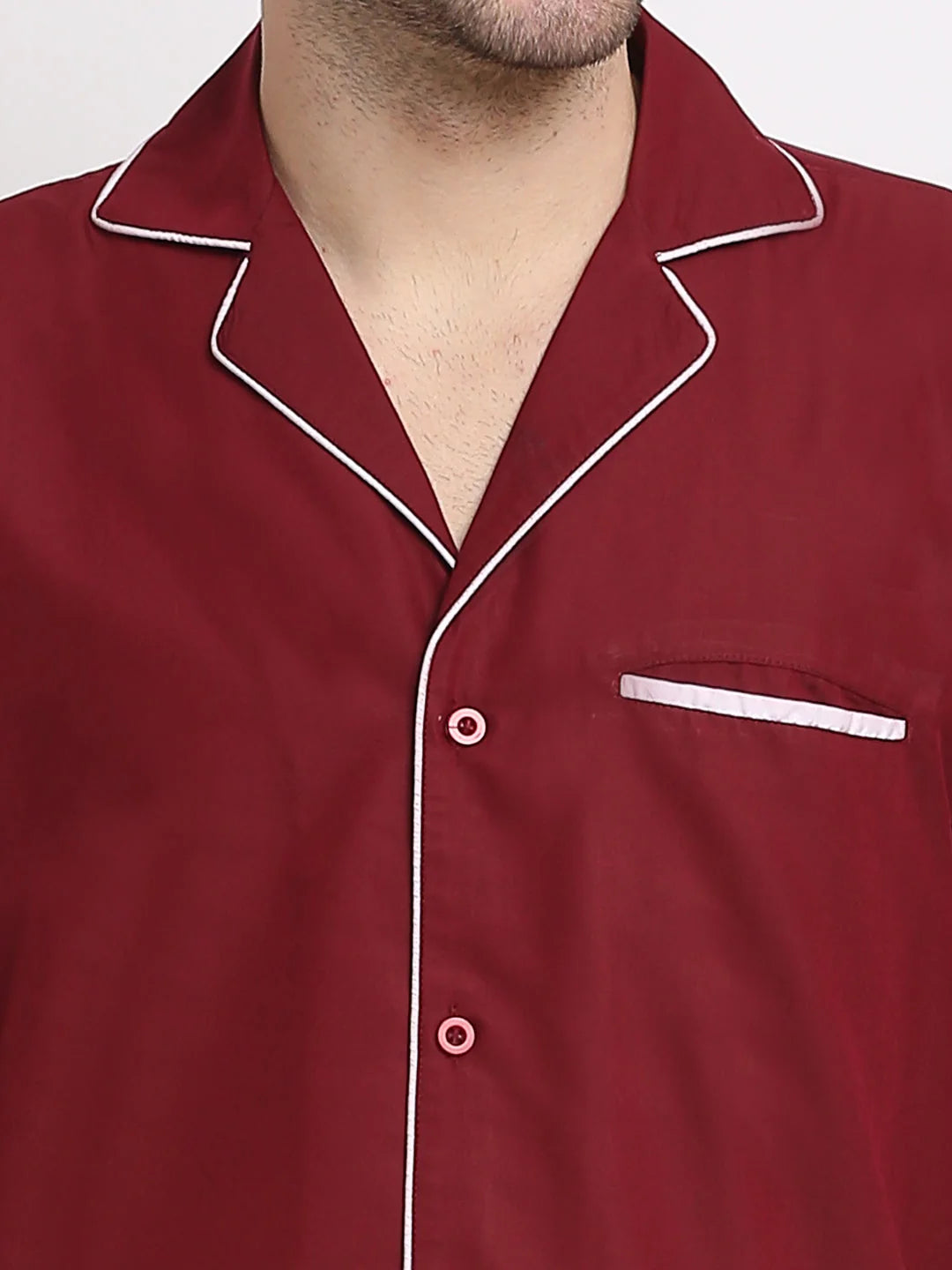 Maroon Cotton Mens Pajama Set - Solid Night Suits | Indian Needle