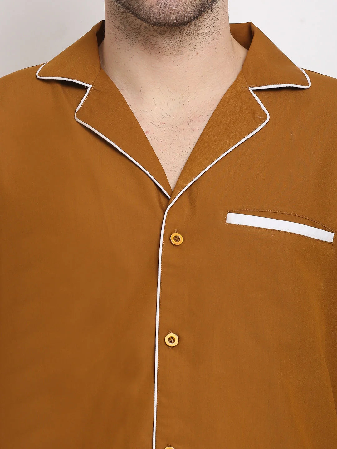 Mustard Cotton Mens Pajama Set - Solid Night Suits | Indian Ne...