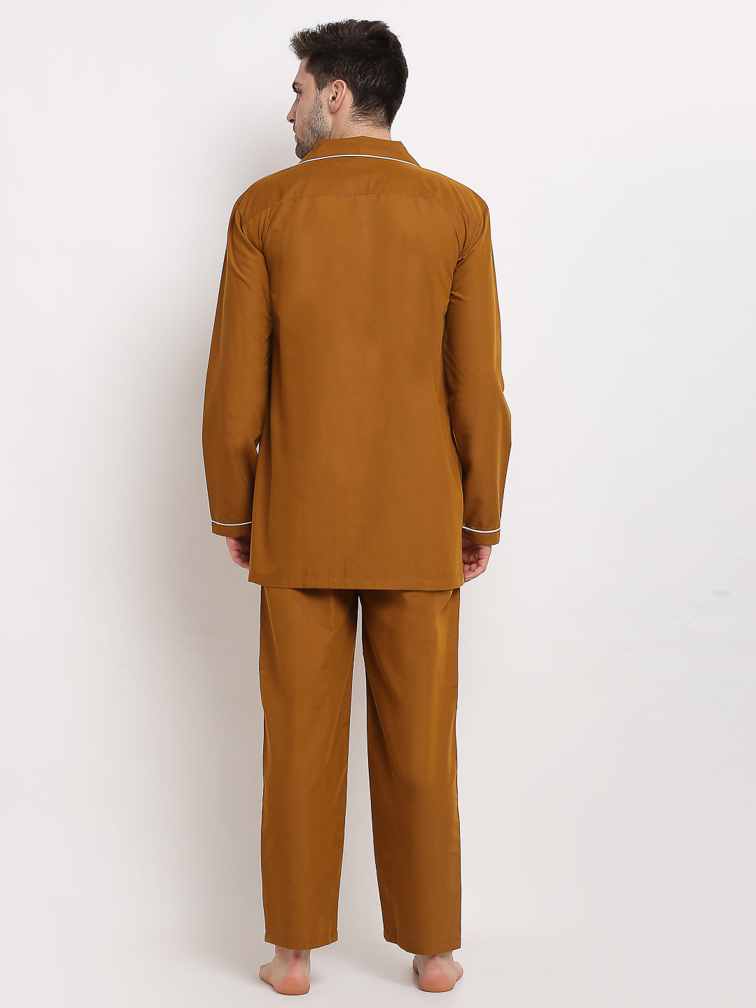 Mustard Cotton Mens Pajama Set - Solid Night Suits | Indian Ne...