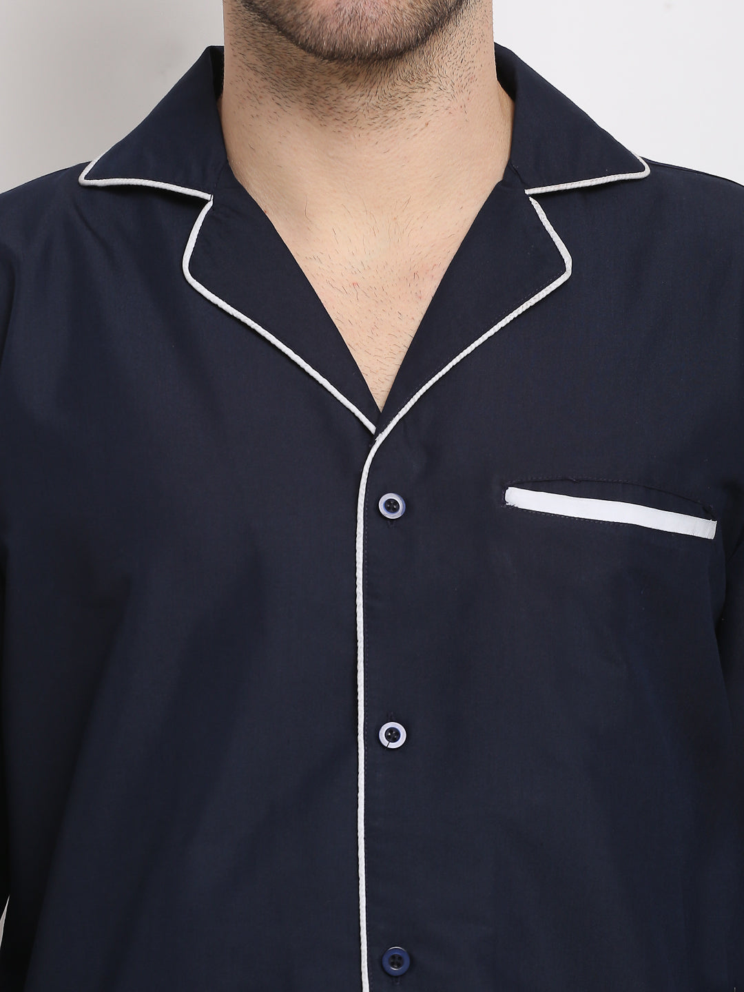 Navy Cotton Mens Pajama Set - Solid Night Suits | Indian Needle