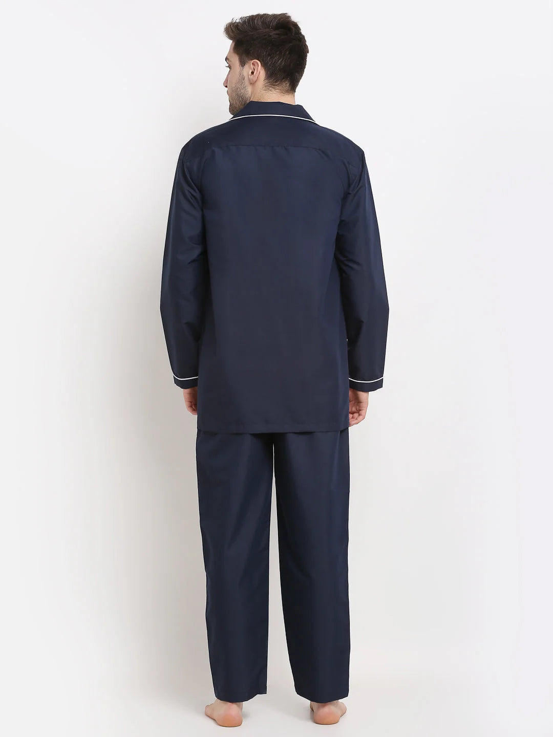 Navy Cotton Mens Pajama Set - Solid Night Suits | Indian Needle