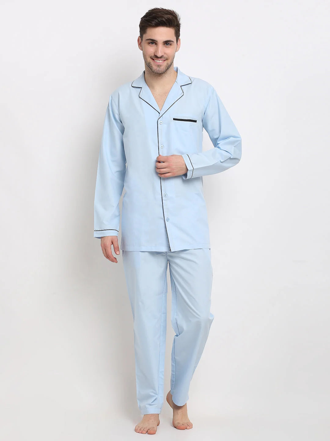 Sky Cotton Mens Pajama Set - Solid Night Suits | Indian Needle