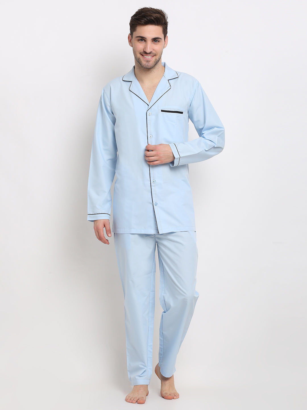 Sky Cotton Mens Pajama Set - Solid Night Suits | Indian Needle