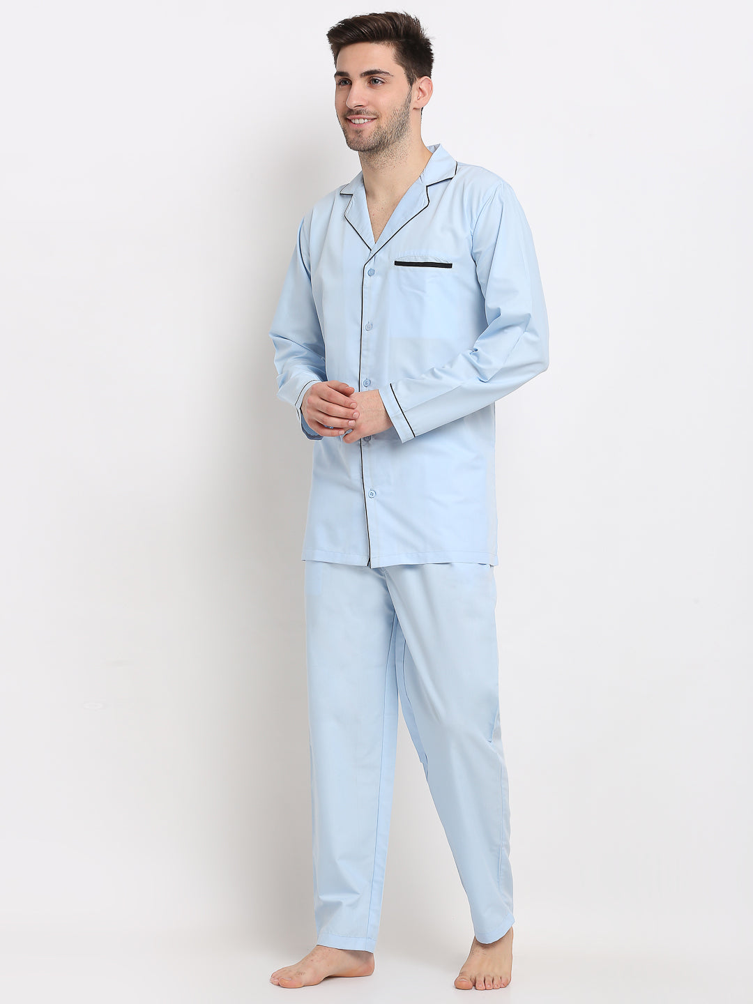 Sky Cotton Mens Pajama Set - Solid Night Suits | Indian Needle