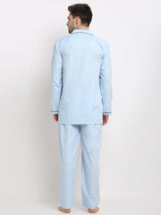 Indian Needle Men's Sky Cotton Solid Night Suits