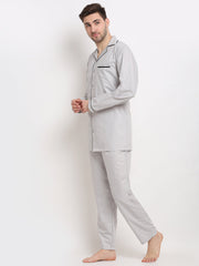 Indian Needle Men's Steel-Grey Cotton Solid Night Suits