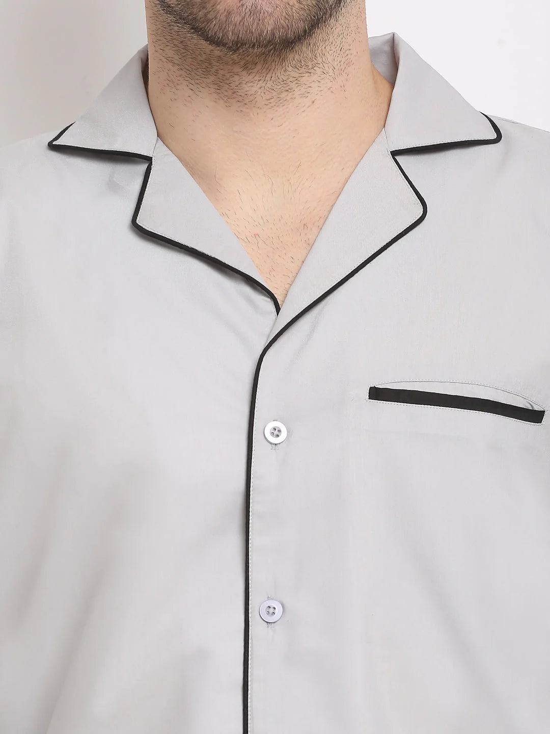 Mens Steel-Grey Cotton Night Suit | Cotton Pajamas Set