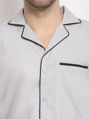 Indian Needle Men's Steel-Grey Cotton Solid Night Suits