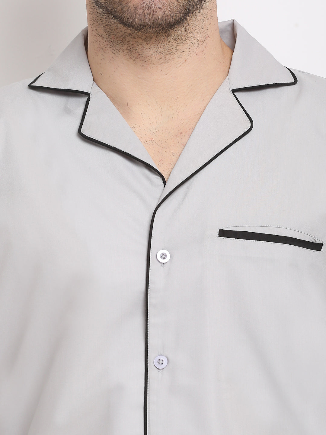 Mens Steel-Grey Cotton Night Suit | Cotton Pajamas Set