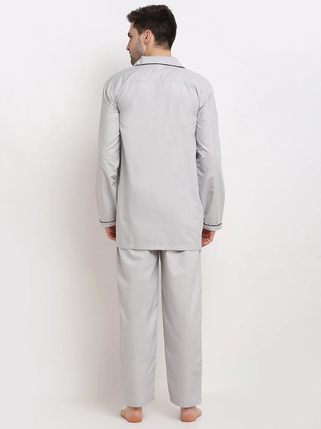 Mens Steel-Grey Cotton Night Suit | Cotton Pajamas Set