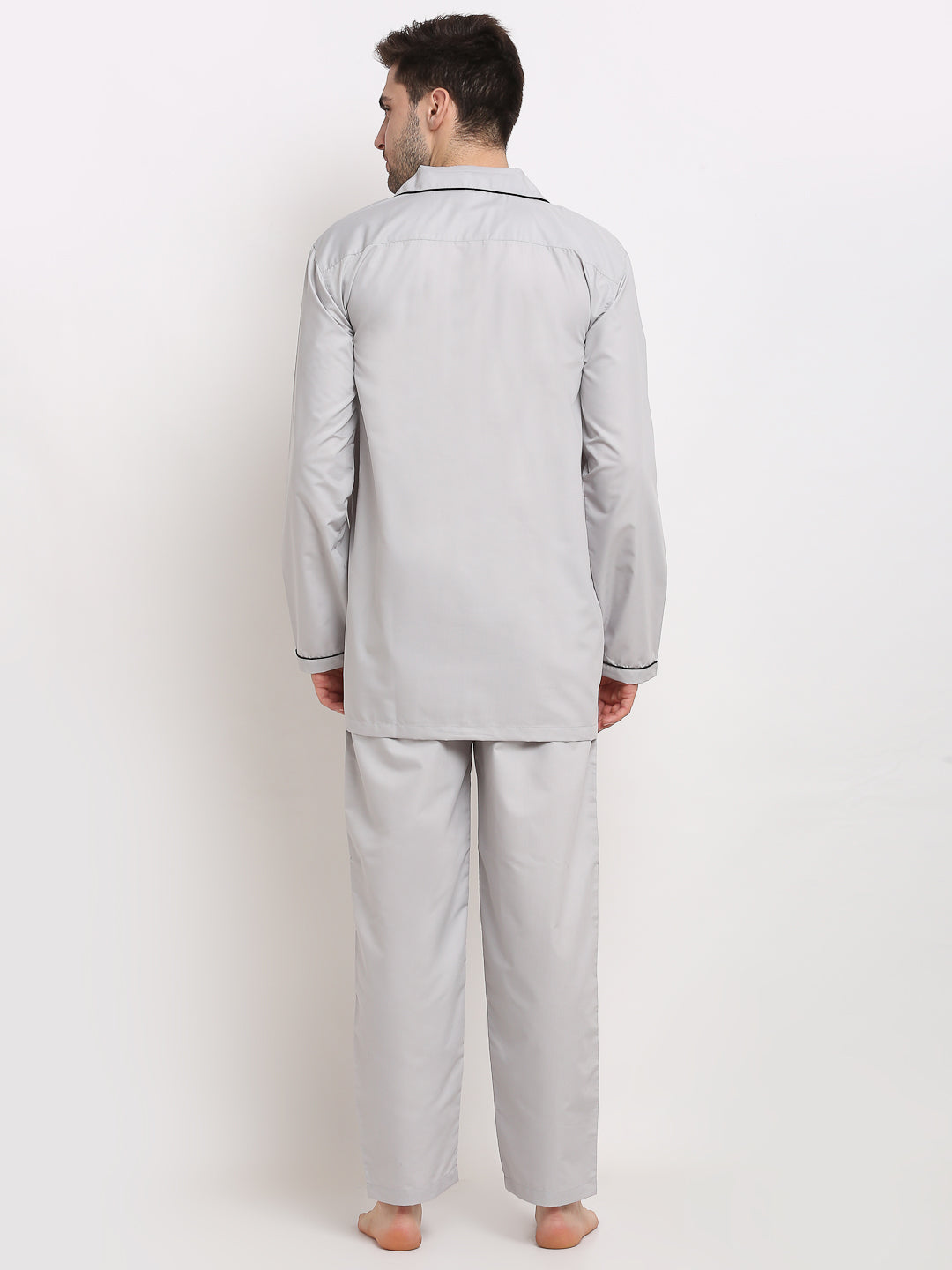 Mens Steel-Grey Cotton Night Suit | Cotton Pajamas Set