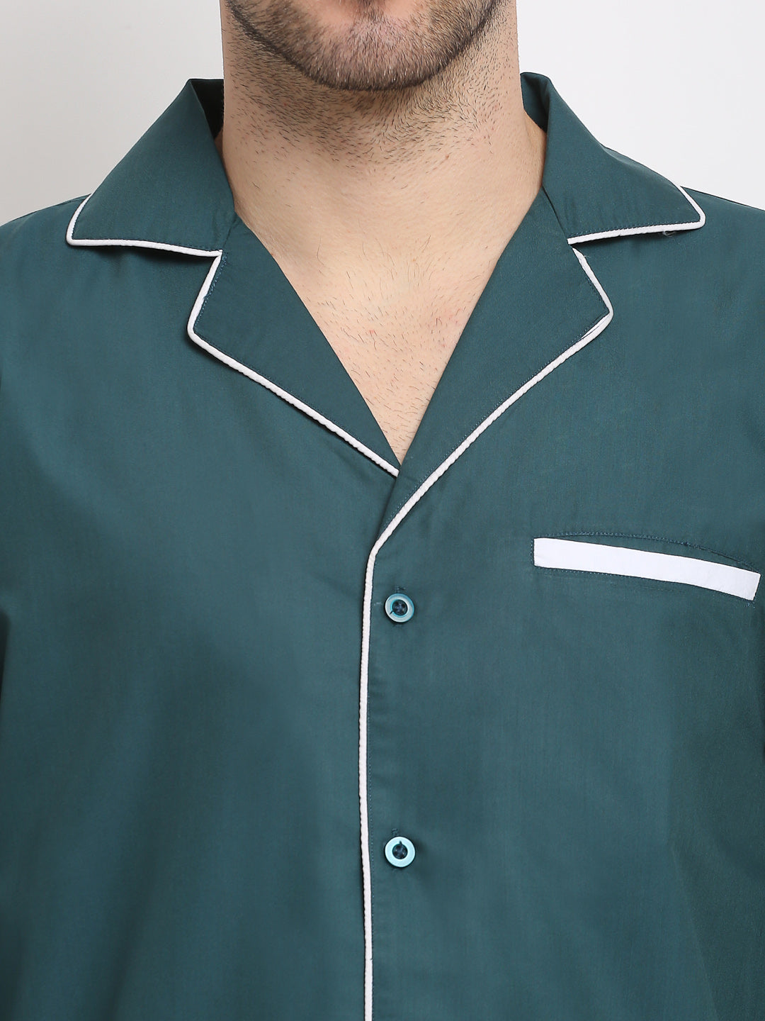 Teal Cotton Mens Pajama Set - Solid Night Suits | Indian Needle