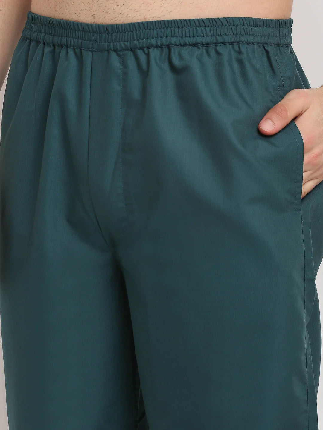 Teal Cotton Mens Pajama Set - Solid Night Suits | Indian Needle