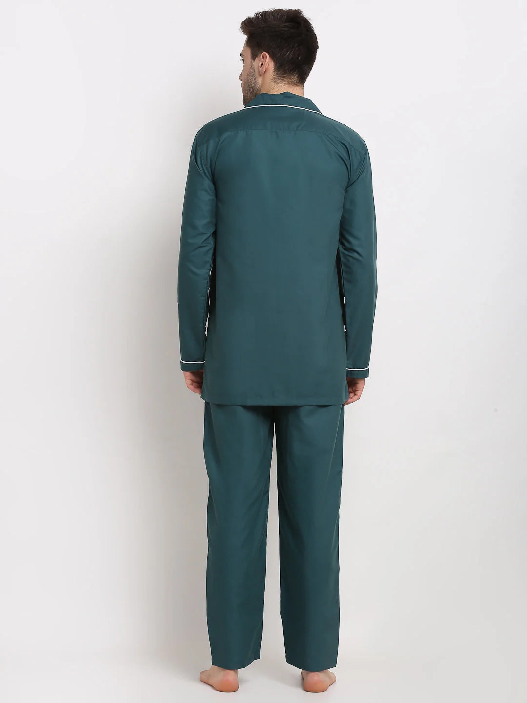 Teal Cotton Mens Pajama Set - Solid Night Suits | Indian Needle