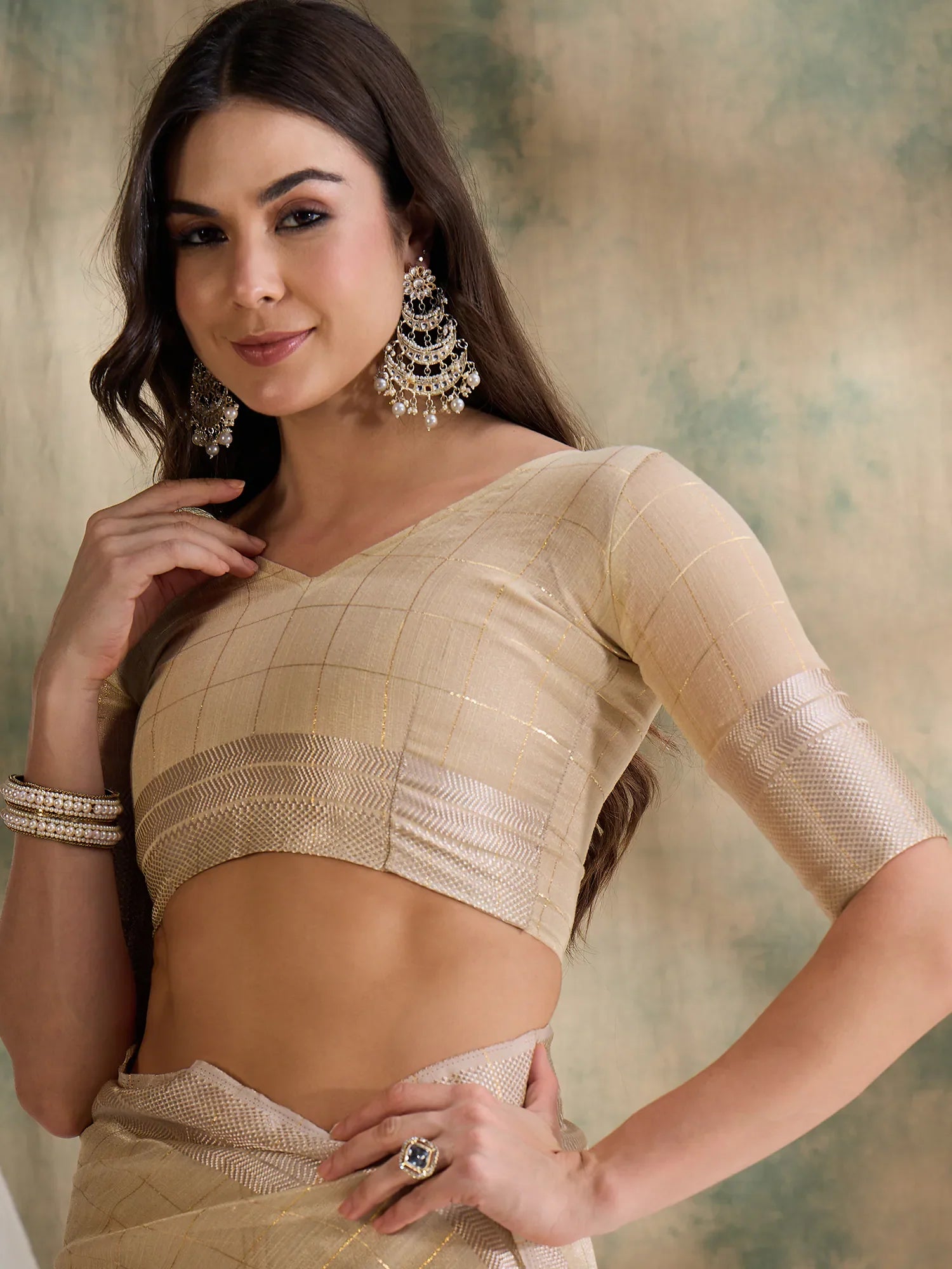 Beige Cotton Embroidered Saree | Designer Sarees India