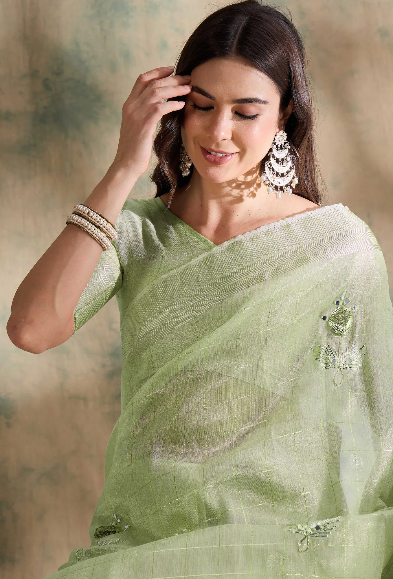 Green Cotton Embroidered Saree | Indian Sari Elegance