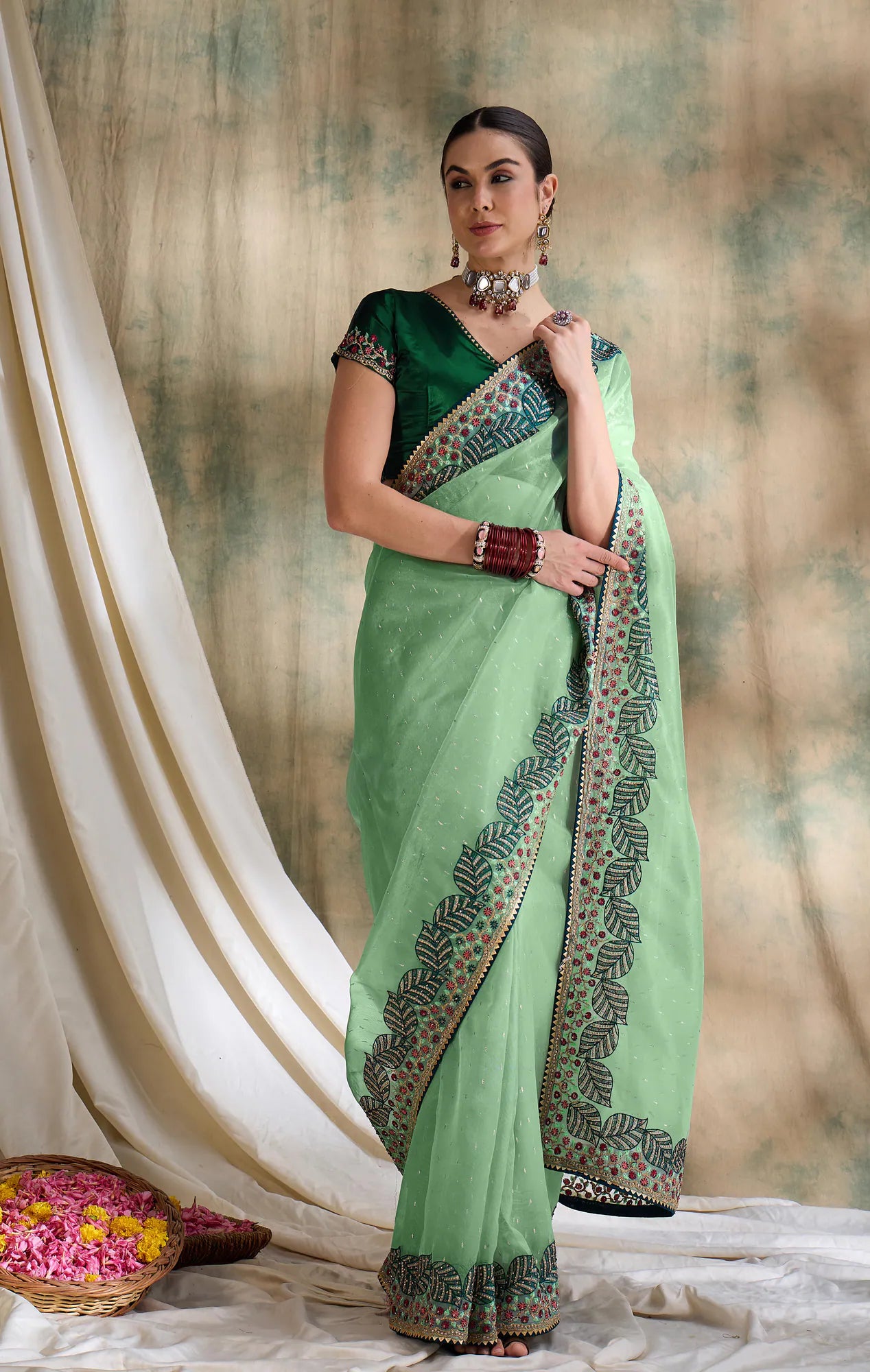 Sea Green Organza Saree | Luxury Indian Sarees Online