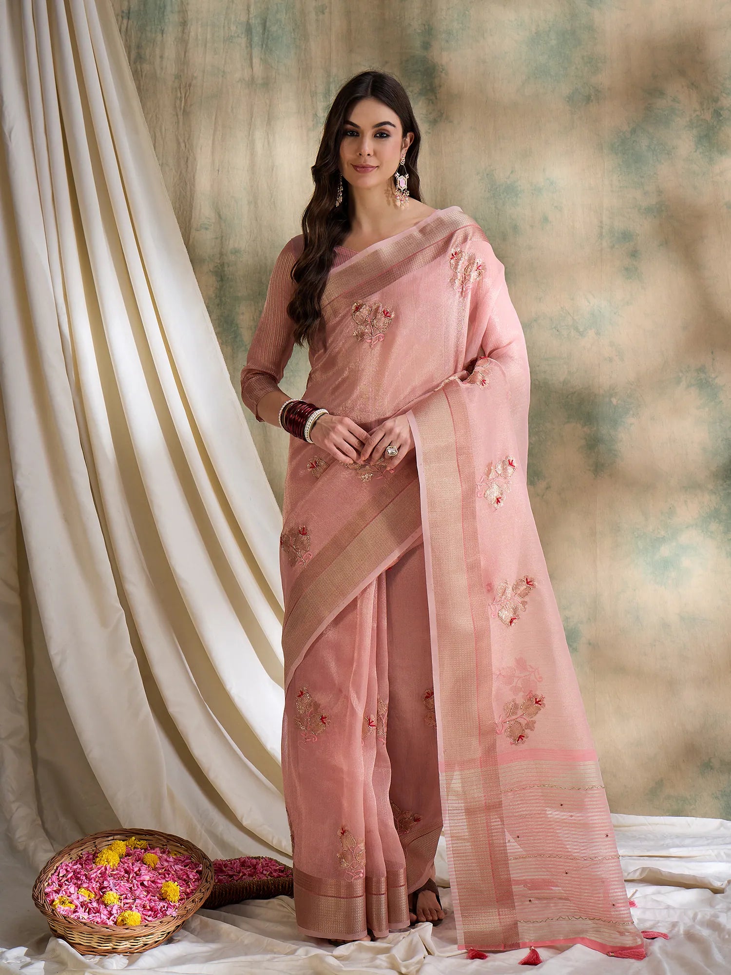 Pink Cotton Embroidered Saree | Indian Sari & Designer Sarees