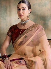Womens Fashion Ethnic Peach Color Sarees-MLSHWSA1614PCH0ONE
