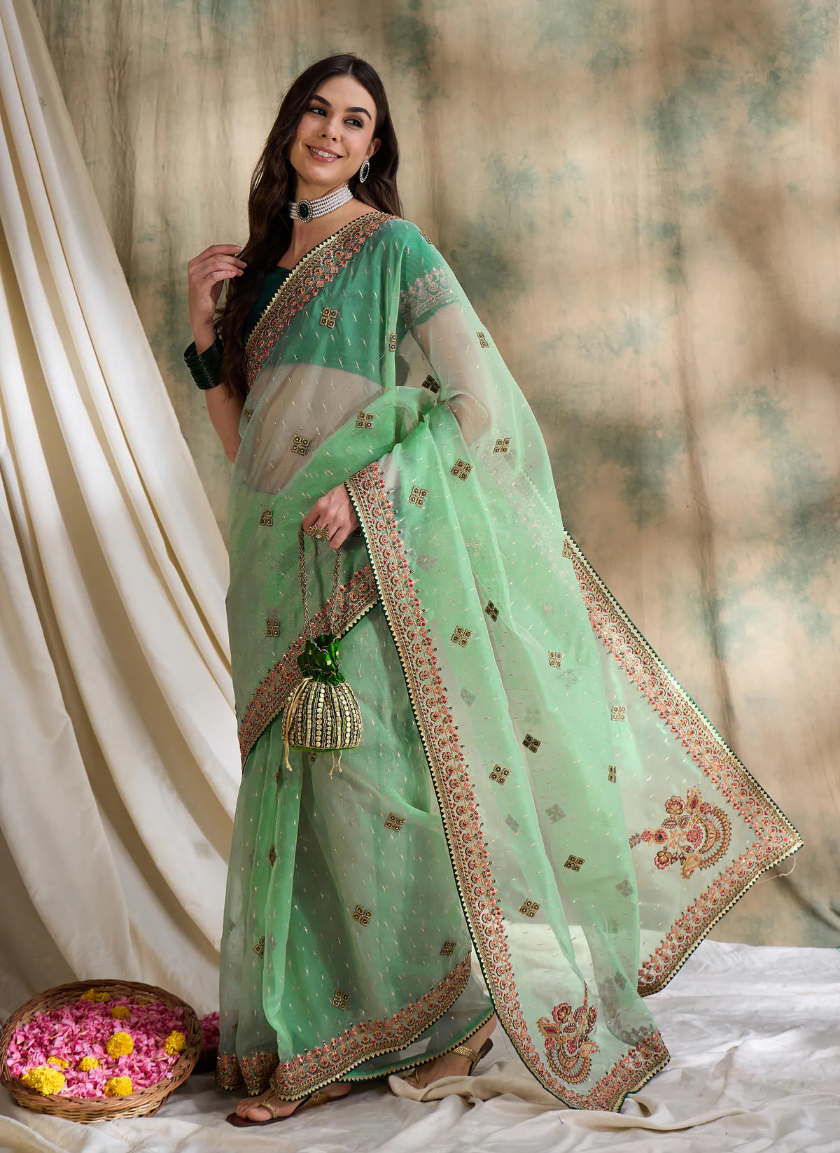 Womens Fashion Ethnic Sea Green Color Sarees-MLSHWSA1617SGR0ONE
