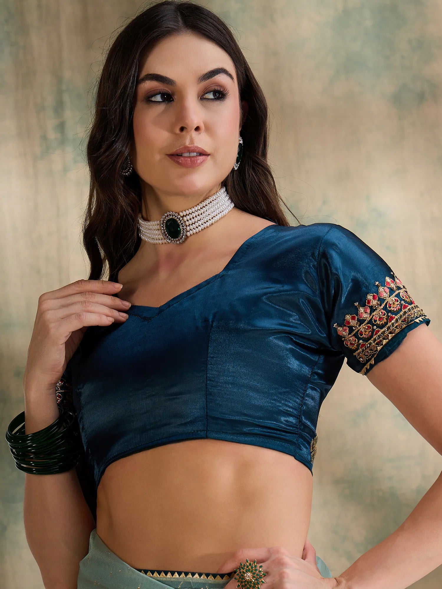 Teal Organza Saree | Designer Sarees India