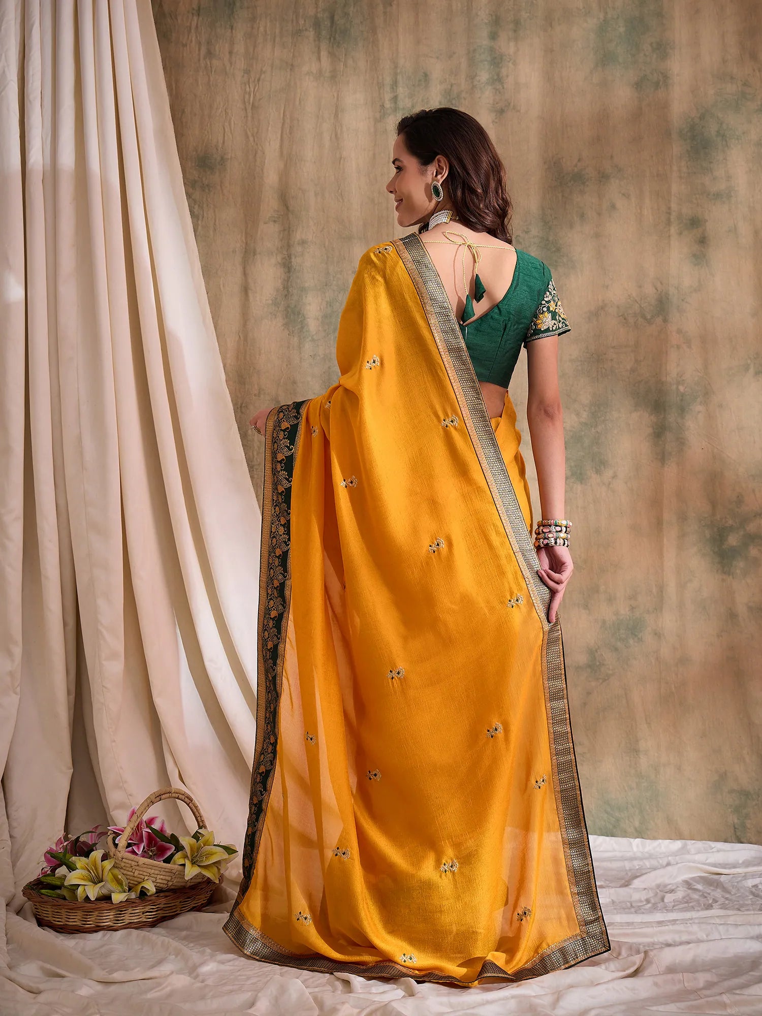 Mustard Embroidered Saree | Luxurious Designer Sarees India