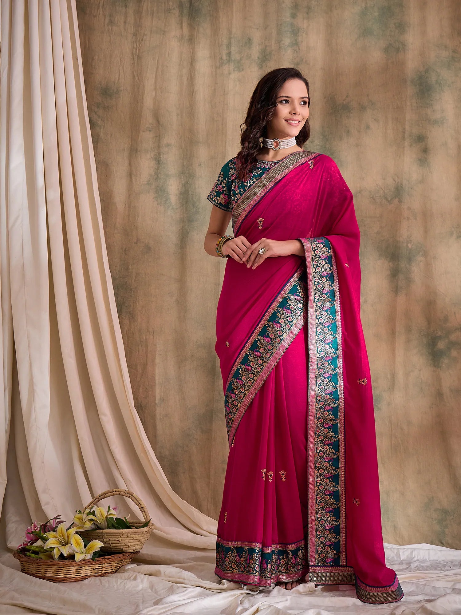 Traditional Pink Embroidered Saree | Premium Indian Designer Wear