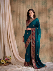 Womens Fashion Ethnic Teal Color Sarees-MLSHWSA1568TEL0ONE