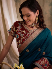 Womens Fashion Ethnic Teal Color Sarees-MLSHWSA1568TEL0ONE