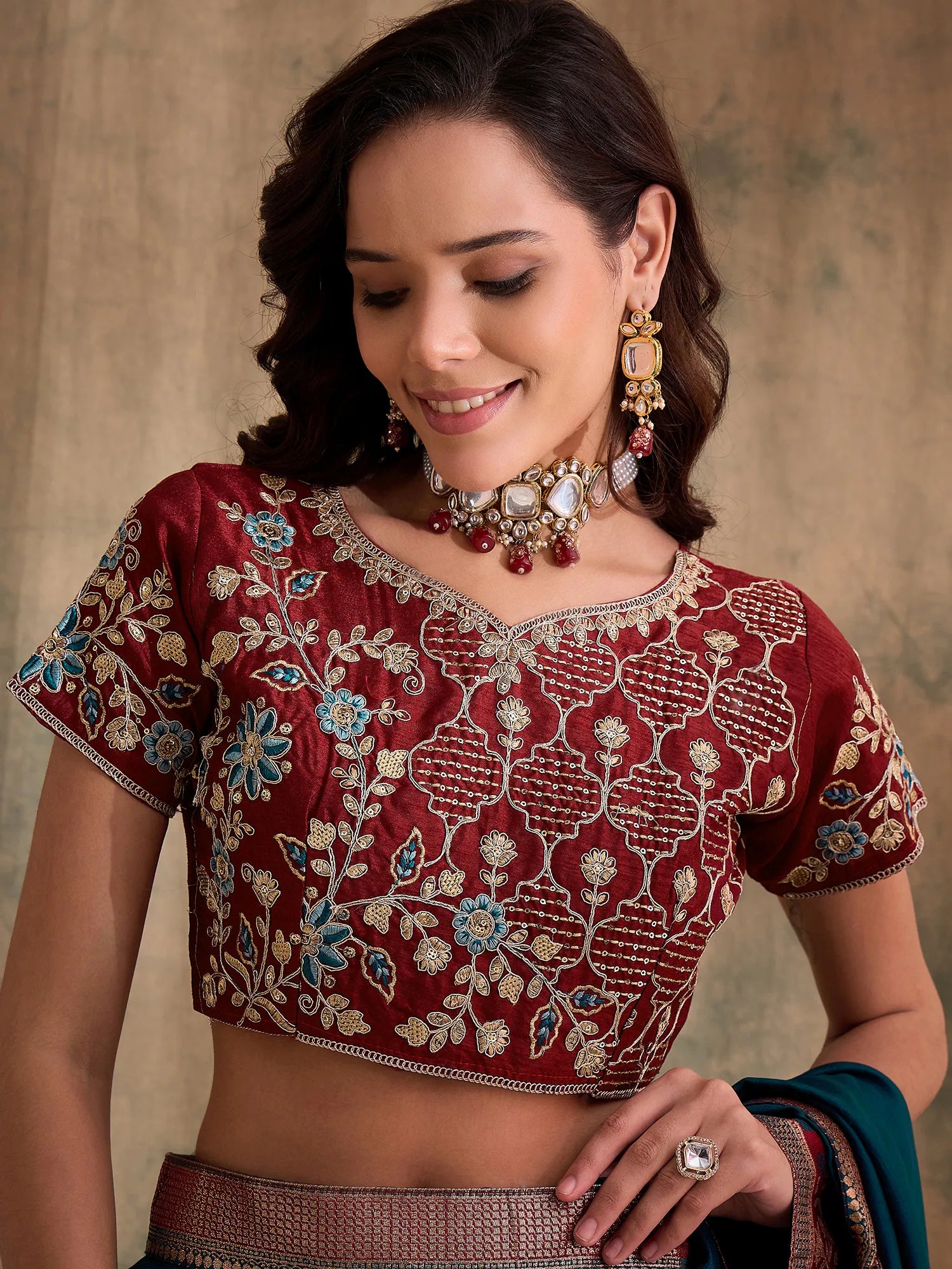 Teal Embroidered Saree | Exclusive Designer Sarees India