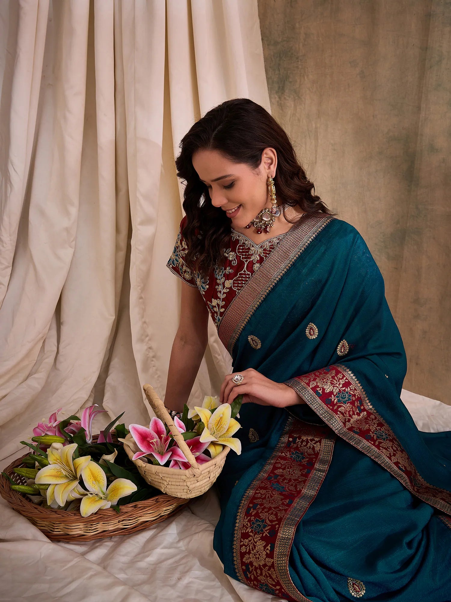 Teal Embroidered Saree | Exclusive Designer Sarees India