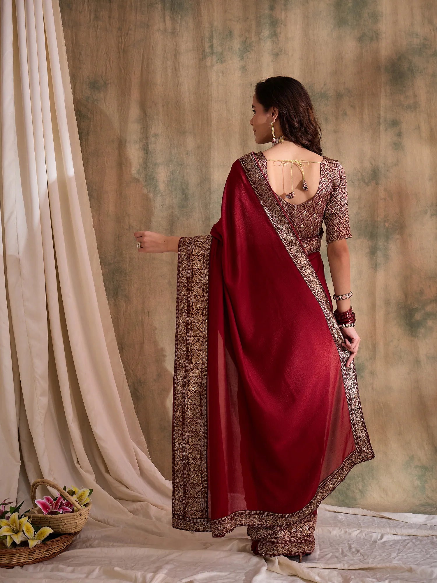 Maroon Woven Polyester Saree | Indian Sarees Online